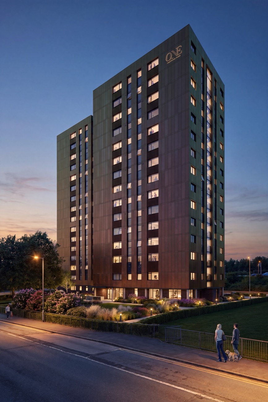 One Trafford Edge at dusk